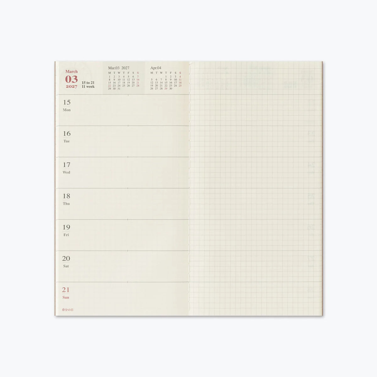 TRAVELER'S Notebook Refill 2027 Weekly + Memo (Regular Size)