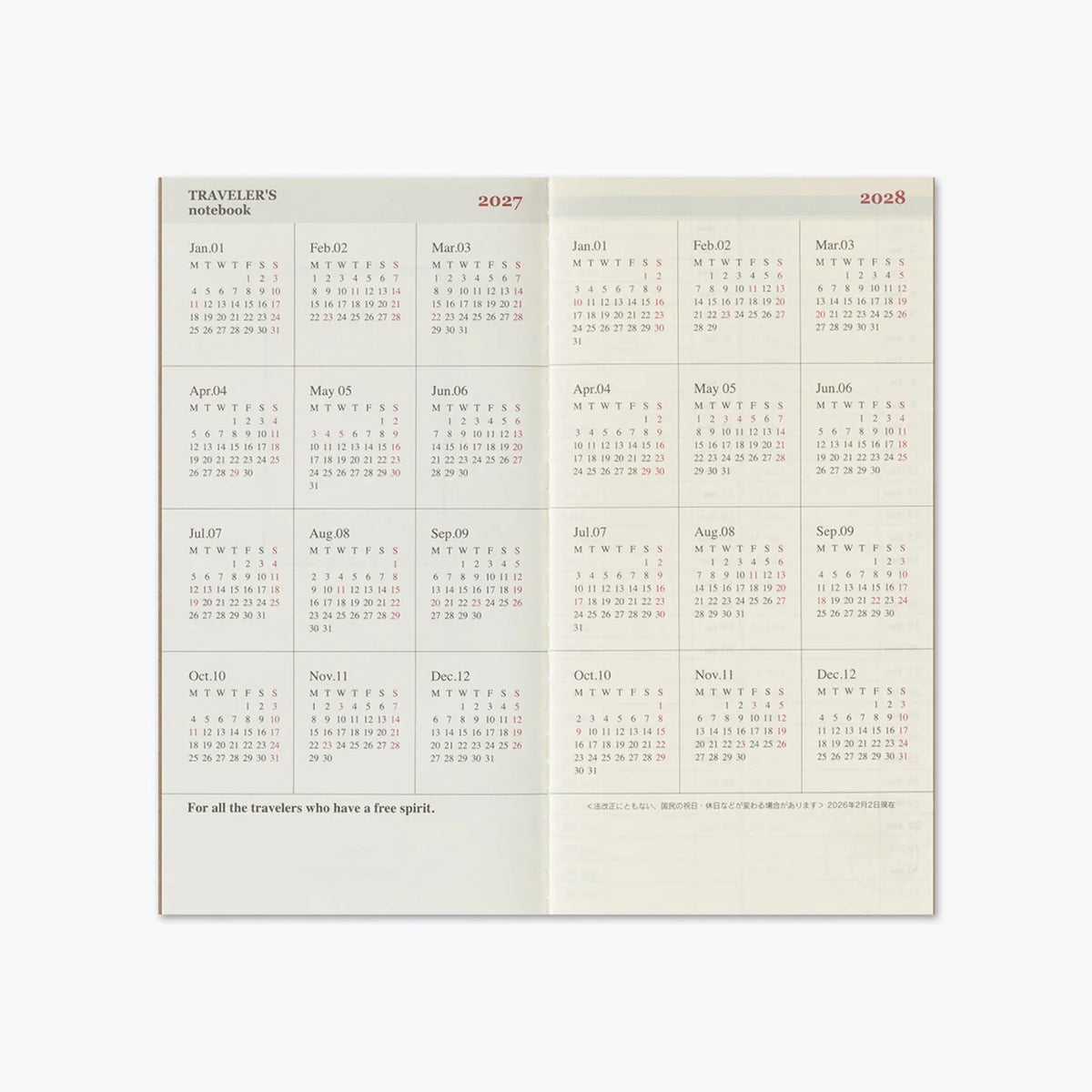TRAVELER'S Notebook Refill 2027 Weekly + Memo (Regular Size)
