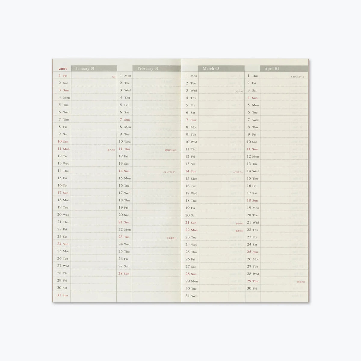 TRAVELER'S Notebook Refill 2027 Weekly + Memo (Regular Size)