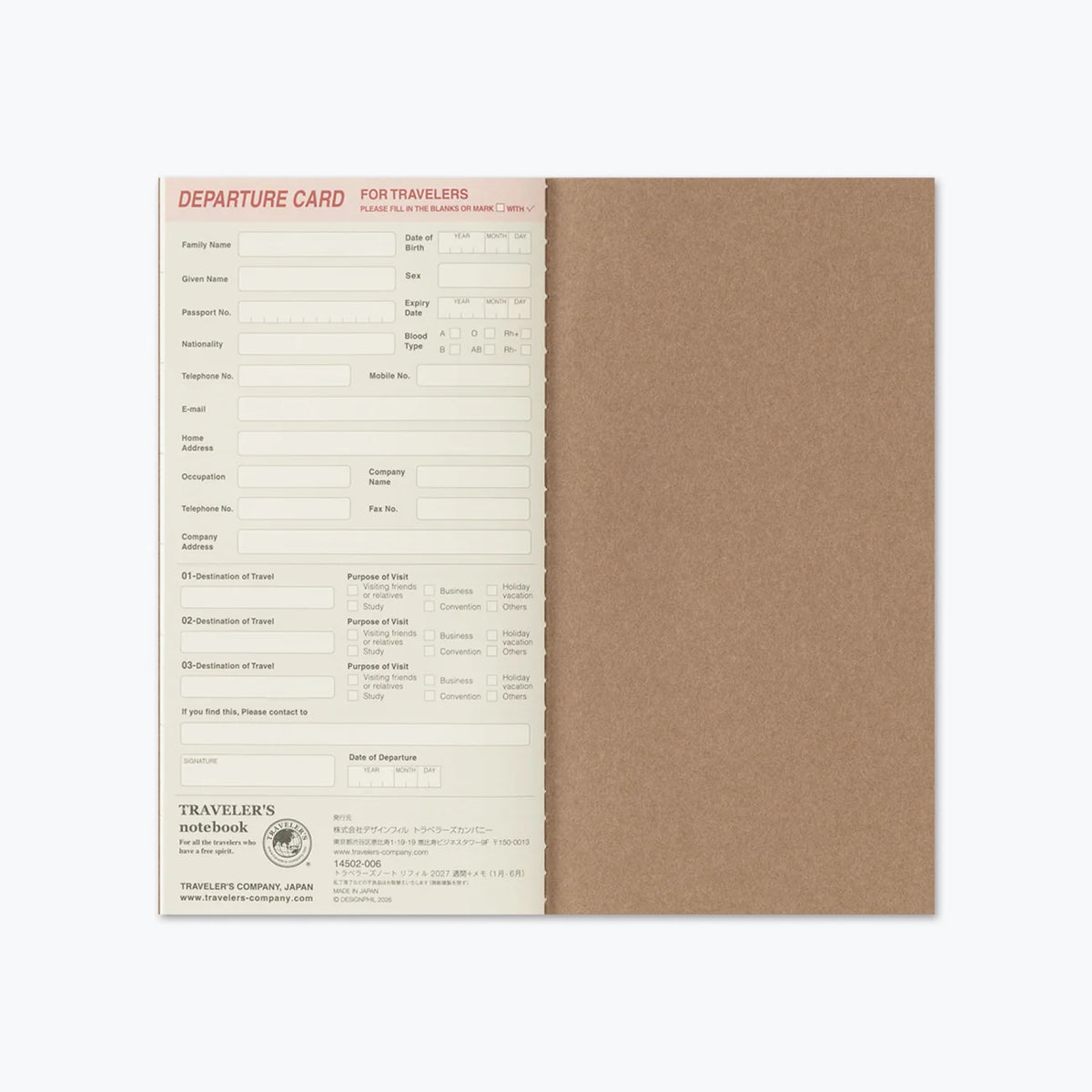 TRAVELER'S Notebook Refill 2027 Weekly + Memo (Regular Size)