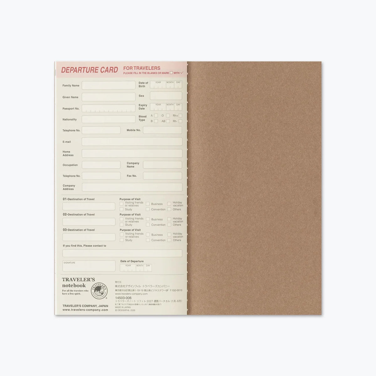 TRAVELER'S Notebook Refill 2027 Weekly Vertical (Regular Size)